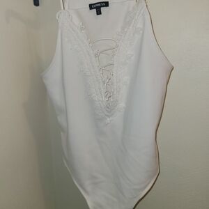 Express Ivory Lace-Up Bodysuit